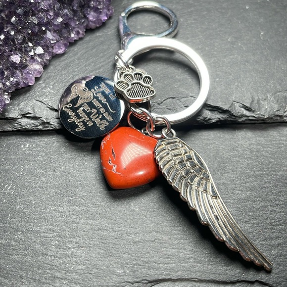 Memorial Red River Jasper Heart and Keychain With Memorial Poem Charm - Picture 9 of 12